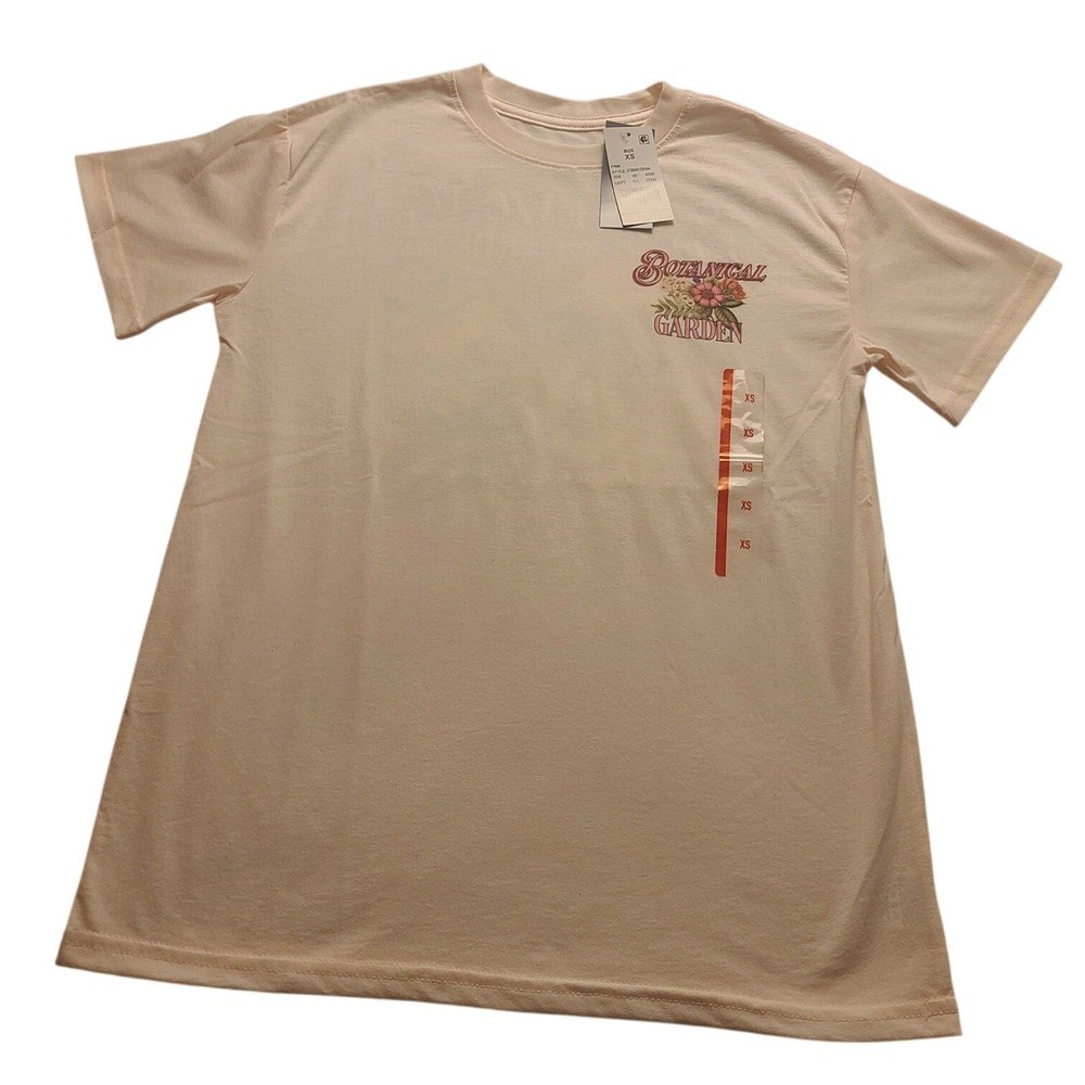 Modern Lux Botanical Garden Graphic Tee Pink Short Sleeve Cotton XS New NWT